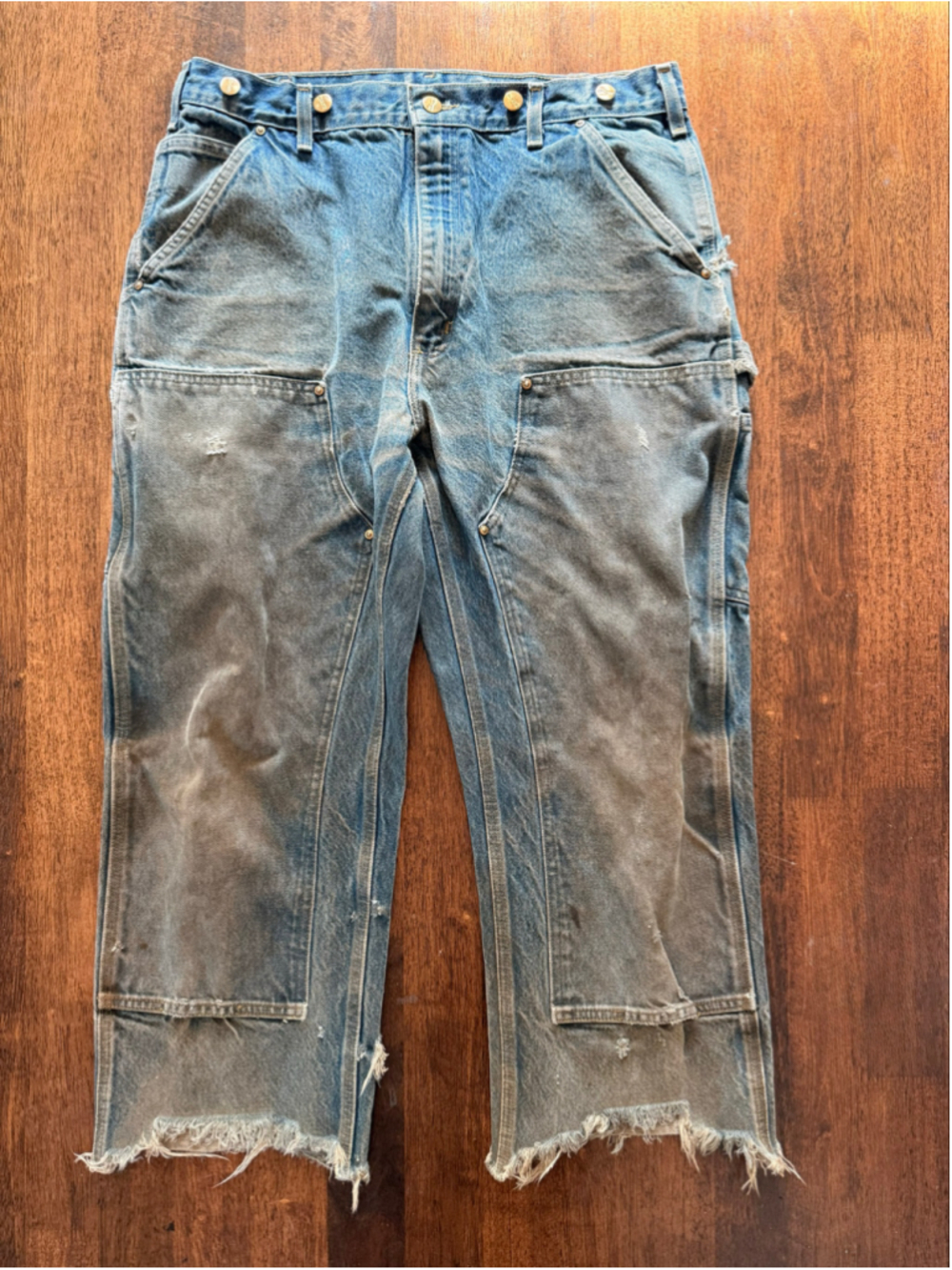 Vintage Carhartt Double Knee Denim Logger Pants Suspender Buttons 36